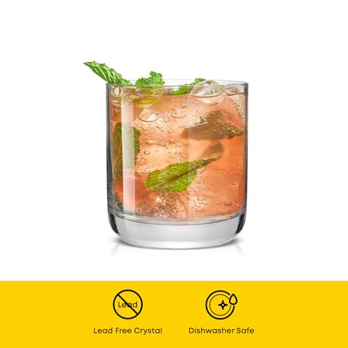 JoyJolt Faye Crystal Whiskey Glasses, Lowball Glasses Set of 6, 10oz Short Glass Tumbler, Double Old Fashioned Rocks Glass for Scotch or Bourbon, Dishwasher Safe Glassware - style: Short glasses