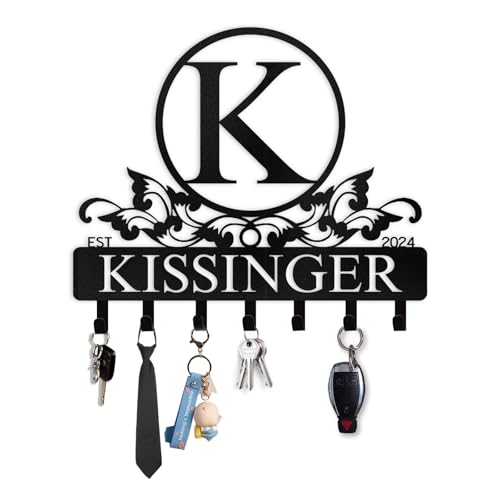 Personalized Key Holder for Wall - Custom Family Name Key Rack Holder Wall Mount, Key Hooks with Monogram Design, Anniversary Couple Gift, Key Holder Decor for Front Door, Entryway, Hallway - color: 03 Monogram