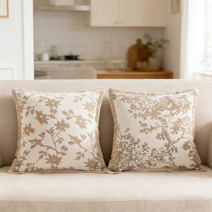 Maple Leaf Plant Spring Summer Pillow Cover for Couch Modern Style Pillow Covers Snow Neil Courtyard Home Pillow Cover 2-pack Set for Living Room Sofa Bed, Flower Plant Style (light brown, 18*18 inch) - color: Leaf + Brach Light Brown