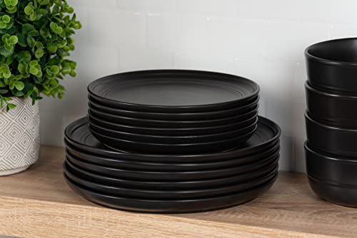 Double Line 10.5" Dinner Plate, Set of 6, Matte Black - color: Matte Black, size: Dinner Plate