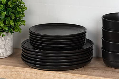 Double Line 10.5" Dinner Plate, Set of 6, Matte Black - color: Matte Black, size: Dinner Plate