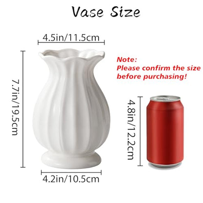 White Ceramic Vase, 7.8 Inch Flower Vase Home Decor Modern Decorative Vases | Unique Minimalism Vases for Pampas Grass Farmhouse Bedroom Living Room Cabinet Table Centerpieces Wedding Decorations
