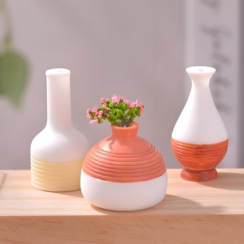 6 Pcs Ceramic-Like Design Bud Vases Set – Mini Flower Arrangements Resin Tiny Flower Vases for Fairy Garden Accessories, Micro Landscape DIY Décor, Tabletop & Home Decorations, Gift for Plant Lovers