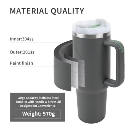 Insulated Tumbler, Gray, 40 oz | Stainless Steel Vacuum, Handle and Straw, Leak Resistant Lid, Fits Car Cup Holder - color: CHARCOL, size: 40 oz