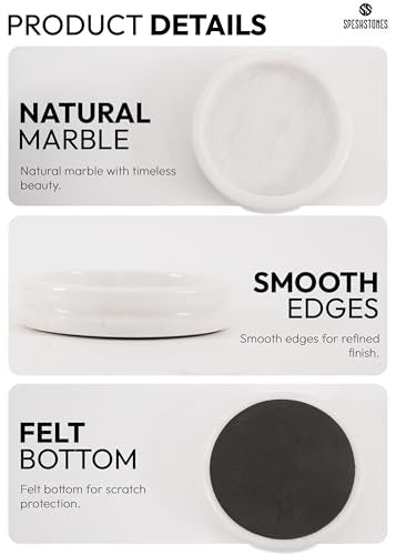 Marble Jewelry Dish, 5" Handmade White Ring Tray | Handmade trinket holder for earrings, necklaces, keys & candles, Catchall dish for vanity, nightstand & gift for women - color: White