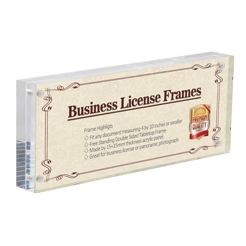 NIUBEE 4x10 Business License Frame, Clear Acrylic Panoramic Photograph Picture Frame with Gift Box Package - size: 4x10"(1 Pack)
