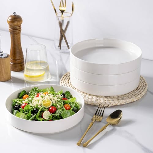 LERATIO Large Pasta Bowls,38oz Ceramic Pasta Bowls,9.25" Reactive Glaze Pasta Bowl Set of 4,Microwave & Dishwasher,Oven Safe,Wide Serving Bowls for Salad,Pasta,Fruit,Scratch Resistan -White - color: White, size: Set of 4