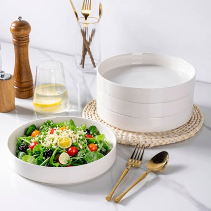 LERATIO Large Pasta Bowls,38oz Ceramic Pasta Bowls,9.25" Reactive Glaze Pasta Bowl Set of 4,Microwave & Dishwasher,Oven Safe,Wide Serving Bowls for Salad,Pasta,Fruit,Scratch Resistan -White - color: White, size: Set of 4