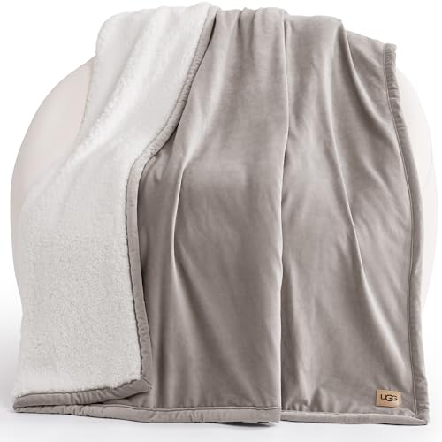 UGG Bliss Fluffy Fleece Couch Throw Blanket, 50''x70'', Oyster Brown | Super Soft, Reversible, Giftable Blanket, Medium Weight, Couch or Bed, Luxury Giftable Blanket, Machine Washable - color: Brown