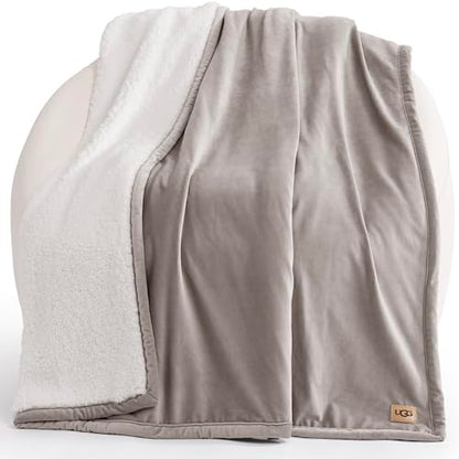 UGG Bliss Fluffy Fleece Couch Throw Blanket, 50''x70'', Oyster Brown | Super Soft, Reversible, Giftable Blanket, Medium Weight, Couch or Bed, Luxury Giftable Blanket, Machine Washable - color: Brown
