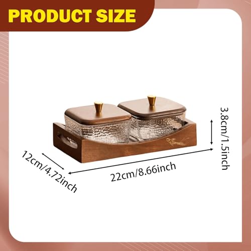Divided Serving Tray with Lid, Made of Glass and Wood, Snack Bowl with Compartments for Fruit, Nuts, and Sweets. and Practical for Kitchen, of, 2 Compartments - size: 2 Compartments