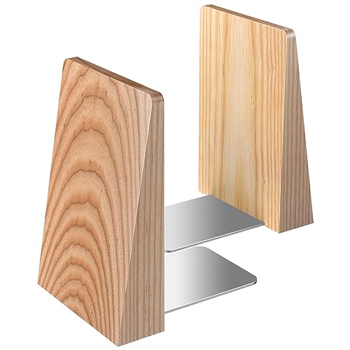 DRELIFAM Ash Wood Book Ends Heavy Duty Handmade Book Ends for Shelves Decorative Bookends to Hold Heavy Books (Ash Wood Large) - color: Ash Wood Large