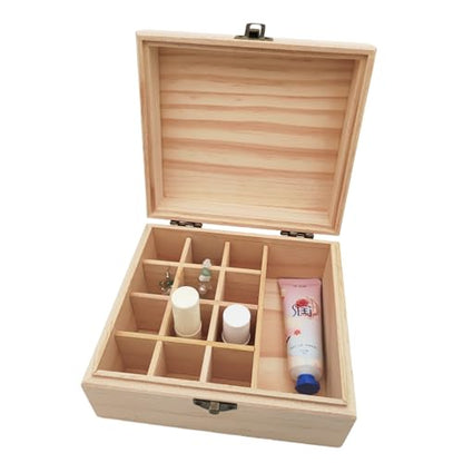 Anktily Unfinished Wooden Storage Organizer Box with Lid, Unpainted Wood Case Box for Small Keepsakes, Jewellery, Tea Bag Holder Case (13 Grids) - style: 13 Grids