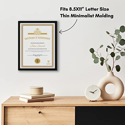 Americanflat 8.5x11 Picture Frame with Shatter-Resistant Glass - Streamline Collection - Thin Border Photo Frame for Tabletop and Wall Display - Hanging Hardware and Easel Stand Included - Black | Shatter-resistant glass, wall or tabletop display with inc