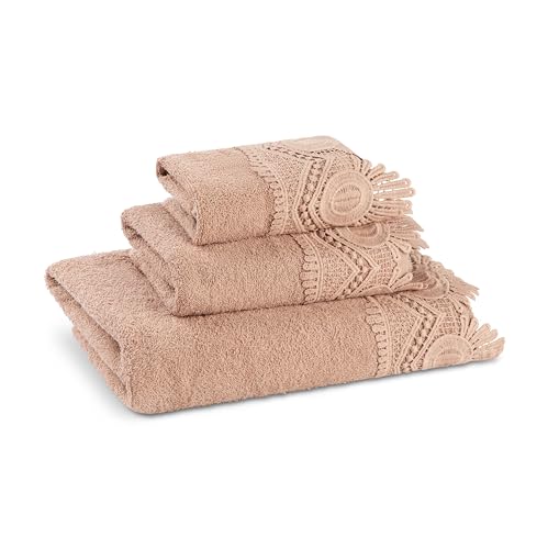Zahari Home 3 Piece Laced Towel Set - Stylish Soft Plush Cotton Towels with Hand Towel & Washcloth - Highly Absorbent Towels for Bathroom, Gym, Hotel & Spa (Crochet Blush) - color: Crochet-blush