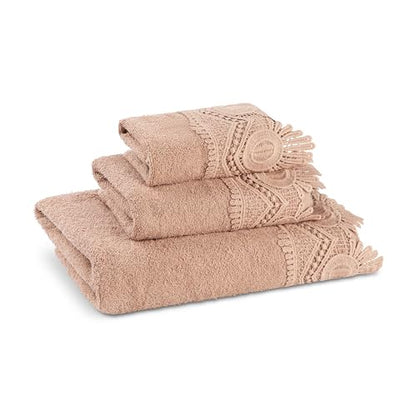 Zahari Home 3 Piece Laced Towel Set - Stylish Soft Plush Cotton Towels with Hand Towel & Washcloth - Highly Absorbent Towels for Bathroom, Gym, Hotel & Spa (Crochet Blush) - color: Crochet-blush