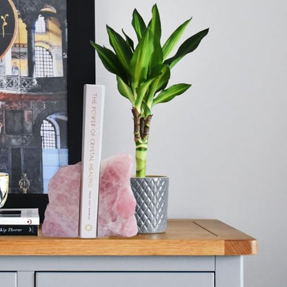Natural Rose Quartz Bookends with Rubber Feet 3-4Lbs Heavy Duty Non-Slip Pink Crystal Bookends | Raw & Polished Stone | Healing Office Decor Gift - size: 3-4 LBS