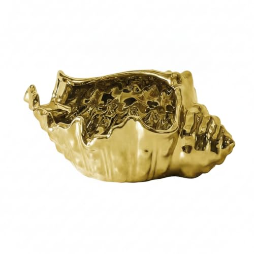 Conch Shaped Ceramic Jewelry Tray for Vanity, Nightstand, and Entryway Organization - Decorative Catchall Dish - color: Gold