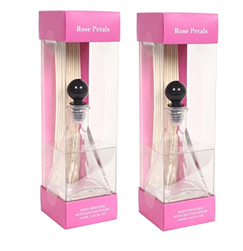 Hosley Reed Diffuser Set of 2 – 3.4 oz Rose Floral Petals Scented Oil Diffuser with Reeds Long Lasting Home Fragrance for Bathroom, Bedroom, Office, Meditation, Wedding Gift & Shelf Decor - color: Style14