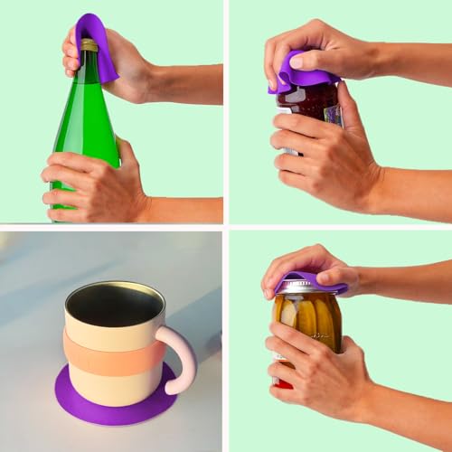 Magnetic Jar Opener Gripper, Jar Openers Top Rated For Seniors Weak Hands, Bottle Opener Built-In, 2-IN-1 Jar & Bottle Opener x 1, Black, Rubber Jar Openers Gripper x 4 - color: Black