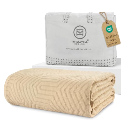 Threadmill Luxury Cotton Blankets for King Size Bed | All-Season Cozy 100% Cotton Blanket | Aster Jacquard Soft & Lightweight Coverlet fits California King Size Bed, 104x92 | Beige | 100% Cotton, Jacquard Pattern, 104x92 in, Breathable, Moisture-Wicking,