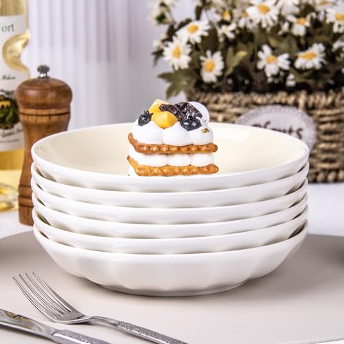 Anveena 8-inch Creamy Yellow Ceramic Salad Plates, Set of 6 | Microwave, oven, and dishwasher safe; scratch-resistant and wear-resistant - color: cream yellow, size: 8inch