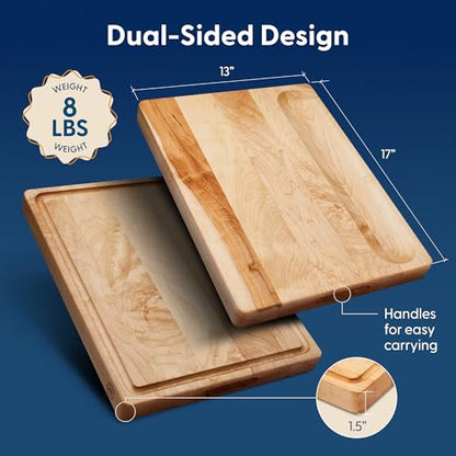 Sonder Los Angeles Winsome Hard Maple Wood Cutting Board, 17x13x1.5 in | Made in USA, Non-Toxic, Edge Grain, Juice Groove & Crackerwell for Charcuterie & Meal Prep, Built-in Handles, Gift Box, 8 lbs - color: Winsome | Maple | Edge Grain
