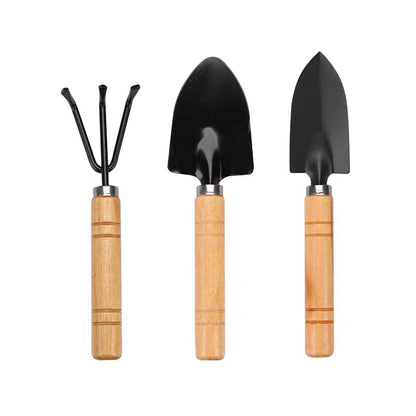 Mini Gardening Tool Set - 3PCS Hand Shovel, Rake, Spade with Wooden Handle - Small Planting Weeding Kit for Indoor Succulents, Cactus, Herbs, DIY Terrarium - Cute Garden Tools for Kids & Adults