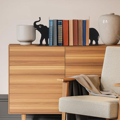 Elephant Metal Bookends Set of 2 Styles Book Ends for Shelves Bookshelf Home Office Desk Bookshelf Decor Gift for Elephant Lovers and Reading Enthusiasts - style: Elephant