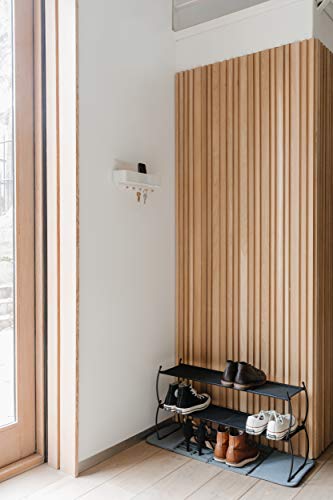 Umbra Estique Entryway Organizer, Wall Mount Key Holder, White/Natural | Steel construction, perforated mail bin, five wooden knob hooks, hidden mounting hardware, holds up to 5 lbs - size: Small