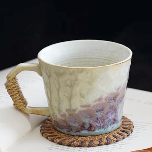 10oz Handmade Ceramic Tea Cup with Handle, Pottery Tea Mug | Lead-Free,Retro Vintage Japanese Style, Small Handmade mug,Reactive Glaze Artisanal Tea cup, Purple