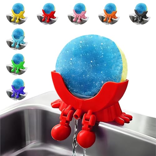 Cute Hanging Sponge Holder with Drainage for Kitchen Sink | 3D Printed Funny Countertop Sponge Holder, Keeps Sponge Dry, Suitable for Scrub Daddy Holder (Red) - color: Red