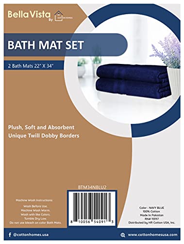 Bella Vista Cotton Bath Mat 2 Pc Set with Free 4 Washcloths-Washable, Soft and Absorbent, 22 x 34 Inches- Virgin Ring Spun Cotton. by Cotton Homes(Set of 2 Piece Bath Mats, Navy Blue) - color: Navy Blue, size: Set Of 2 Piece Bath Mats