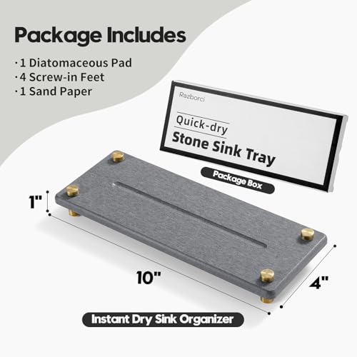 Kitchen Sink Caddy Water Absorbing Stone Drying Tray, Diatomite Bathroom Sink Organizer, Faucet Counter Mat Coaster, Soap Dish Rack Riser Dispenser Sponge Holder, Dark Gray Gold 10" x 4" - color: 10"x 4" - Dark Gray - Gold