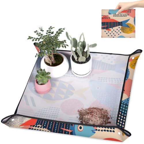 Repotting Mat for Indoor Plants Funny Fish Waterproof Potting Mat for Mess-Free Gardening, Foldable & Portable Planting Mat, Gardening Gifts & Bonsai Tools - color: Funny Fish, size: 19.7x19.7"