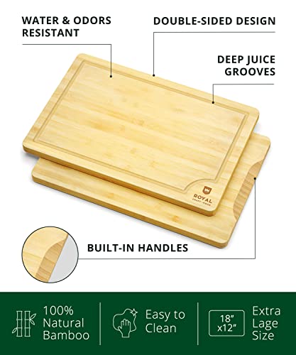 ROYAL CRAFT WOOD Bamboo Cutting Board | with Juice Groove - Kitchen Chopping Board for Meat Cheese and Vegetables, Heavy Duty Serving Tray - color: Natural, size: 18"L x 12"W