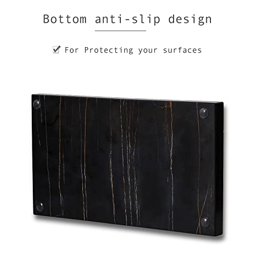 JIMEI Marble Bathroom Vanity Tray Dresser Makeup Storage Organizer 9 inch | Black Real Marble, Natural Stone, Hand-made polished, Multi-purpose tray holds guest towels and napkins, countertop organizer