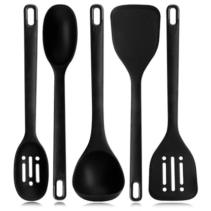 Silicone Kitchen Cooking Utensils Set: MOACC Heat Resistant 13inch Long Kitchen Gadgets, BPA Free Non Stick Rubber Cook Accessories For Food Prep, Frying, Serving, Basting (Black) - color: Black