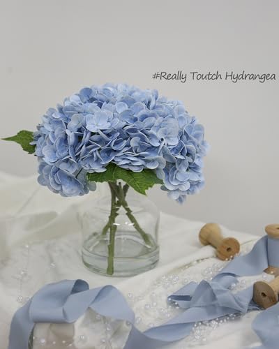 Light Blue Artificial Hydrangea in Vase, Real Touch Table Centerpiece | Light Blue Artificial Hydrangea in Vase, Real Touch Table Centerpiece - color: Linght Blue