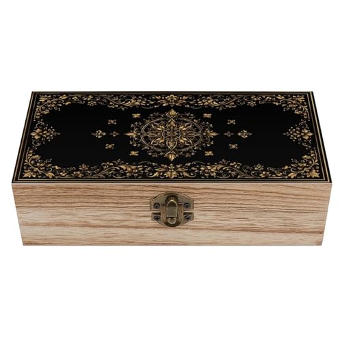 Elegant Gold Filigree Medallion Vintage Wooden Keepsake Box with Hinged Lid, Small Jewelry Chest & Memory Storage Organizer for Women Home Decor - color: Elegant Gold Filigree Medallion
