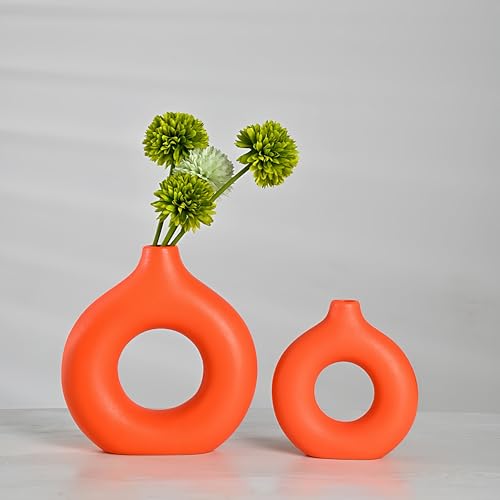 Modern Donut-Shaped Decorative Vases, Orange, Set of 2 (L+S) - size: L+S