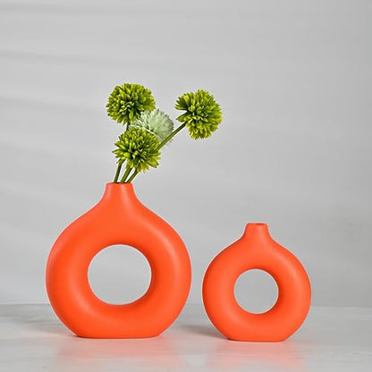 Modern Donut-Shaped Decorative Vases, Orange, Set of 2 (L+S) - size: L+S