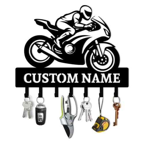 Personalized Motorcycle Key Holder Wall Mount, Custom Name Metal Key Holder, Coat Hooks, Jacket Hanger Organizer, Home Decor for Garage Entryway Office, Motorcycle Gifts Color05 - color: Color05