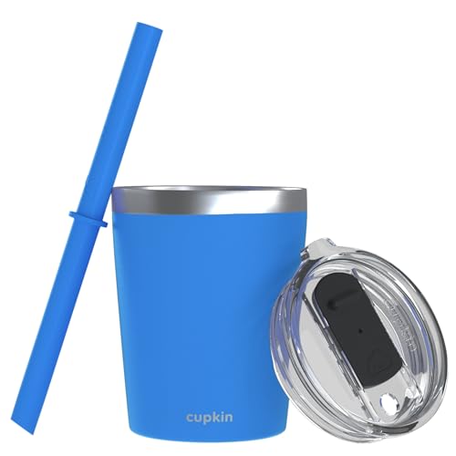 CUPKIN Stackable Stainless Steel Kids Cup Smoothie Tumbler, Powder Coated Insulated Tumblers, BPA Free Lid and Silicone Straw 8 Fl Oz (Pack of 1), Blue - color: Blue, size: 8 Fl Oz (Pack of 1)