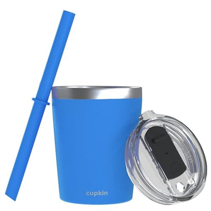 CUPKIN Stackable Stainless Steel Kids Cup Smoothie Tumbler, Powder Coated Insulated Tumblers, BPA Free Lid and Silicone Straw 8 Fl Oz (Pack of 1), Blue - color: Blue, size: 8 Fl Oz (Pack of 1)