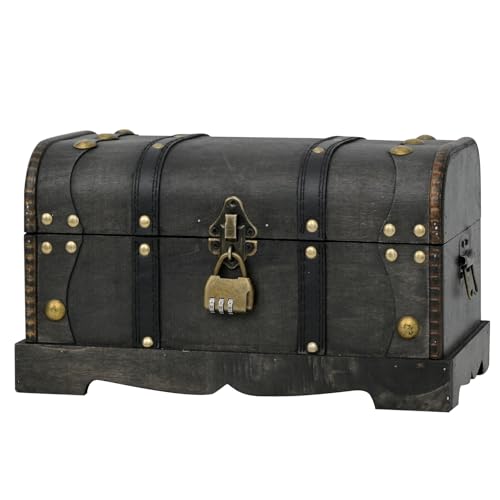 Vintage Wooden Treasure Chest Decorative Box with Lock,12", Black | Decorative wooden trunk For Storing Various Items, Such As Jewelry, Keepsakes, Documents, And More - color: Black, size: 12.2x7.1x7.1