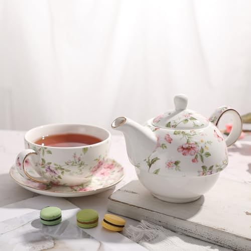 Tea Cup Set Ceramic Including 1 Teapot with lid 1 Tea Cup with 1 Sauser (Cg1)