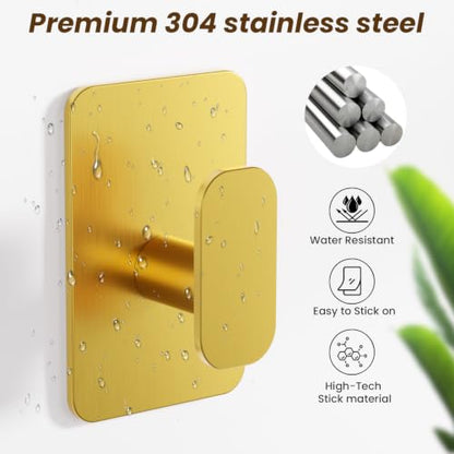 Large Heavy Duty Wall Hooks - 26lb Max, Stainless Steel Adhesive Towel Hooks for Hanging Towel, Coat, Robe, Hat, Sticky Towel Holder for Wall Mount in Bathroom, Shower, Kitchen (Gold, 4 Pack) - color: Gold