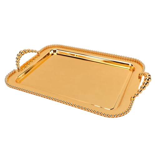 Asixxsix Metal Serving Tray, 16.5 x 11.0 inch Rectangular Stainless Steel Food Serving Tray European Retro Style Mirror Coffee Table Dessert Platter for Buffet Wedding Party (Gold) - color: Gold