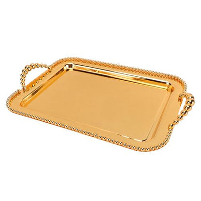 Asixxsix Metal Serving Tray, 16.5 x 11.0 inch Rectangular Stainless Steel Food Serving Tray European Retro Style Mirror Coffee Table Dessert Platter for Buffet Wedding Party (Gold) - color: Gold